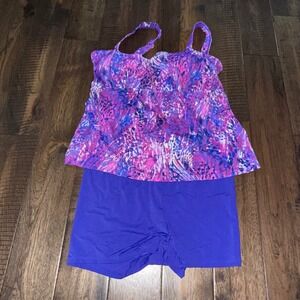 Kim Gravel Swimsuits For All NWT Purple Animal Print Tankini Boyshorts Size 16
